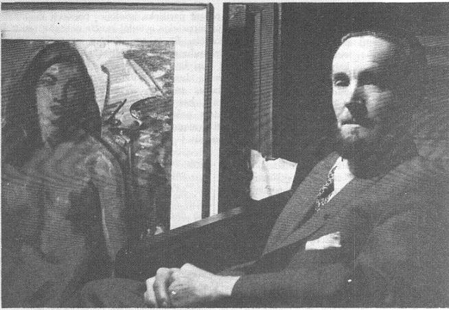 Jonas Rimša 1955 m. Buenos Airėse šalia indėnės portreto. Nuotrauka iš Lietuvos dailės muziejaus archyvo