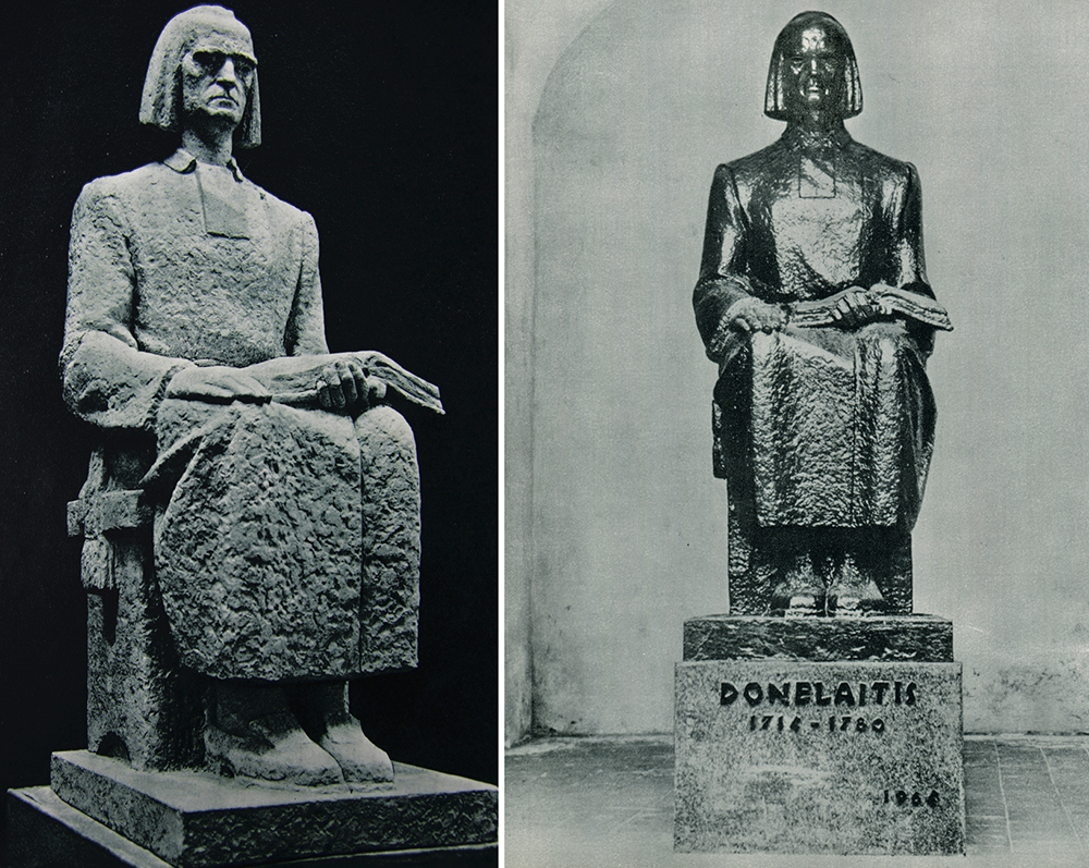 Gipsinis K. Donelaičio skulptūros modelis (1963) ir K. Donelaičio paminklas, 1977 m. B. Orentaitės nuotraukos