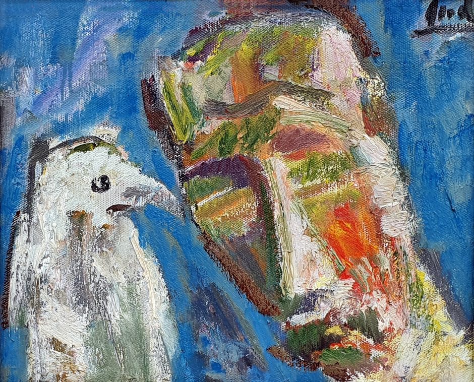 Antanas Gudaitis. „Autoportretas su paukščiu“, 1981