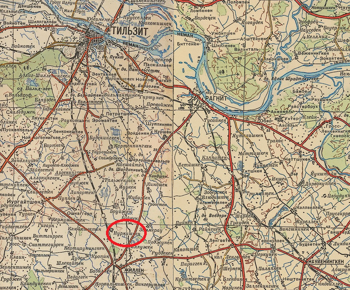 1941 m. išleisto Raudonosios armijos žemėlapio fragmentas. Nurniškiai pažymėti ovalu.