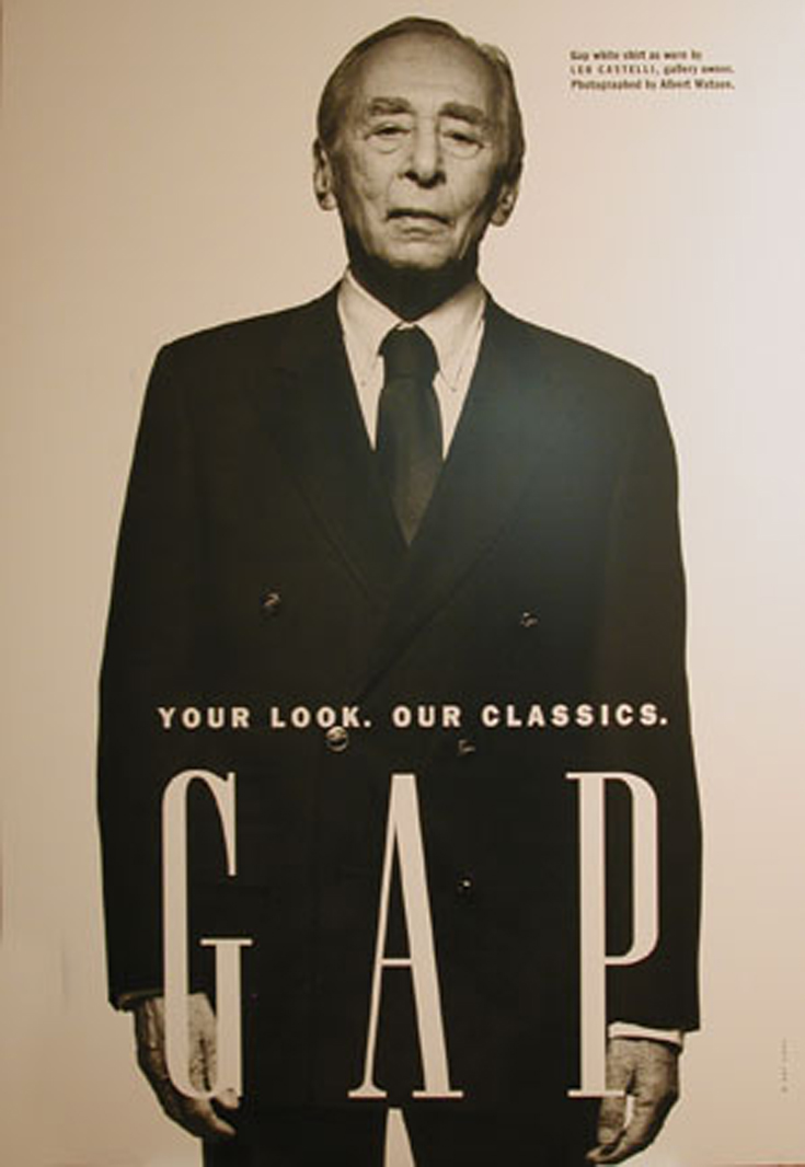 Leo Castelli GAP drabužių reklaminiame plakate (Alberto Watsono nuotrauka)