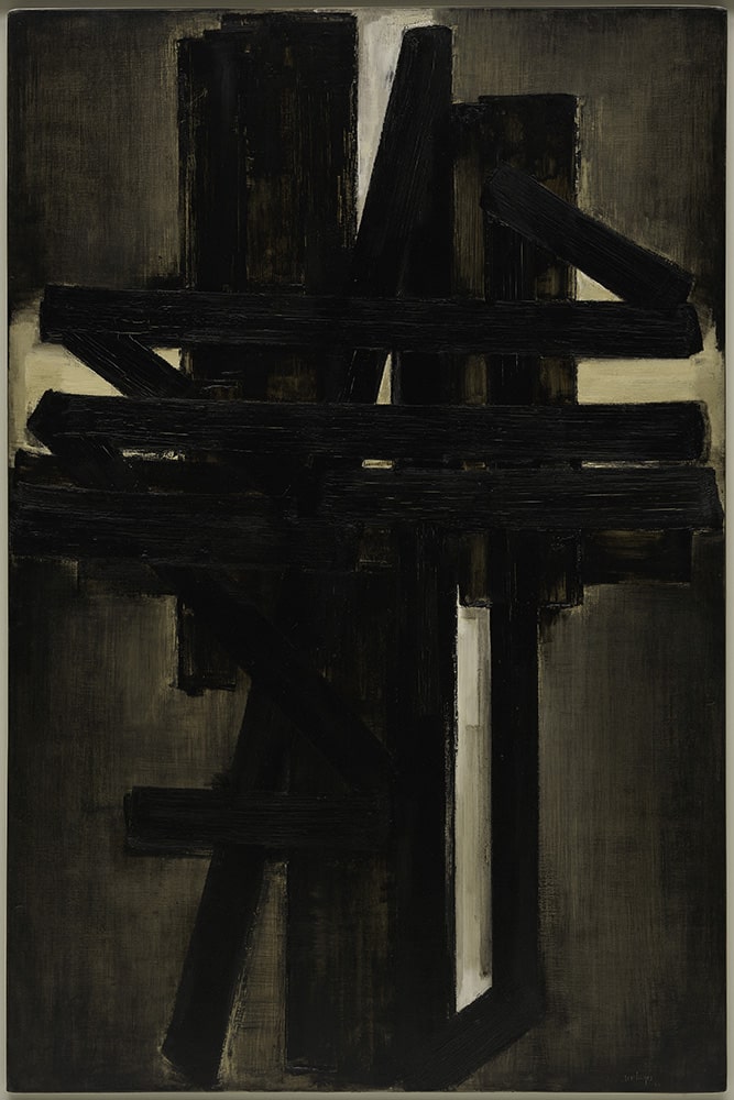 Pierre Soulages. „Tapyba, 195 x 130 cm, 1953 m. gegužė“.New-York, Solomon R. Guggenheim Museum © Archives Soulages © ADAGP, Paris 2019.