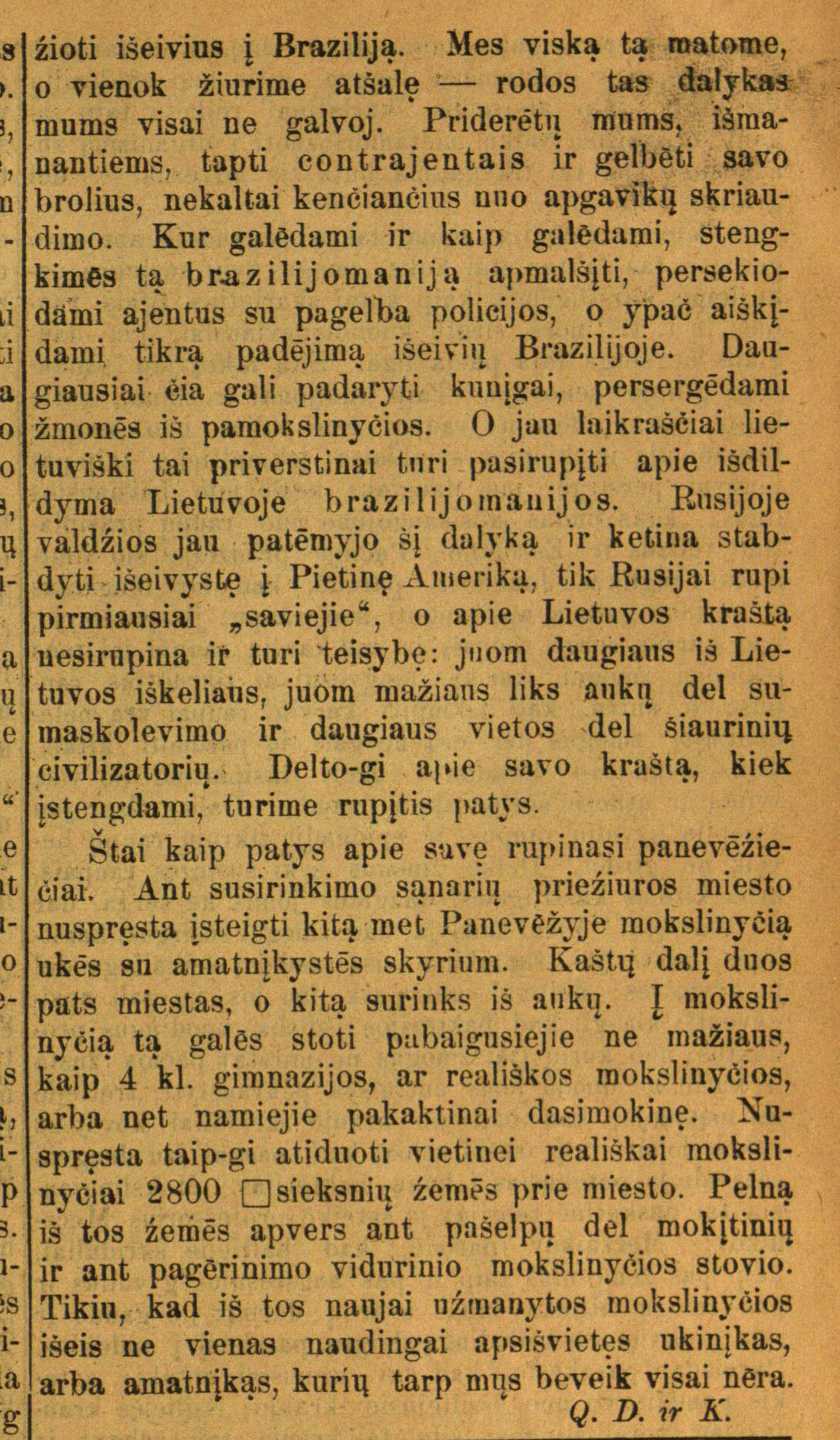 Q. D. ir K. „Tevyniszki varpai“ („Varpas“, 1890, Nr. 9)