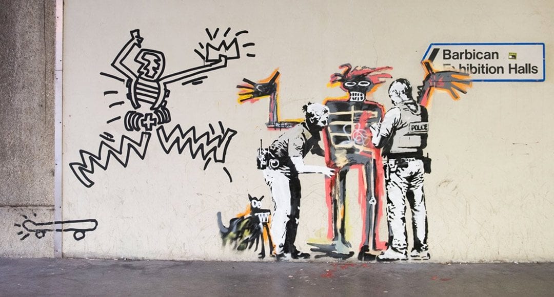 Banksy: „J.-M. Basquiat portretas pasveikintas Londono policijos.“