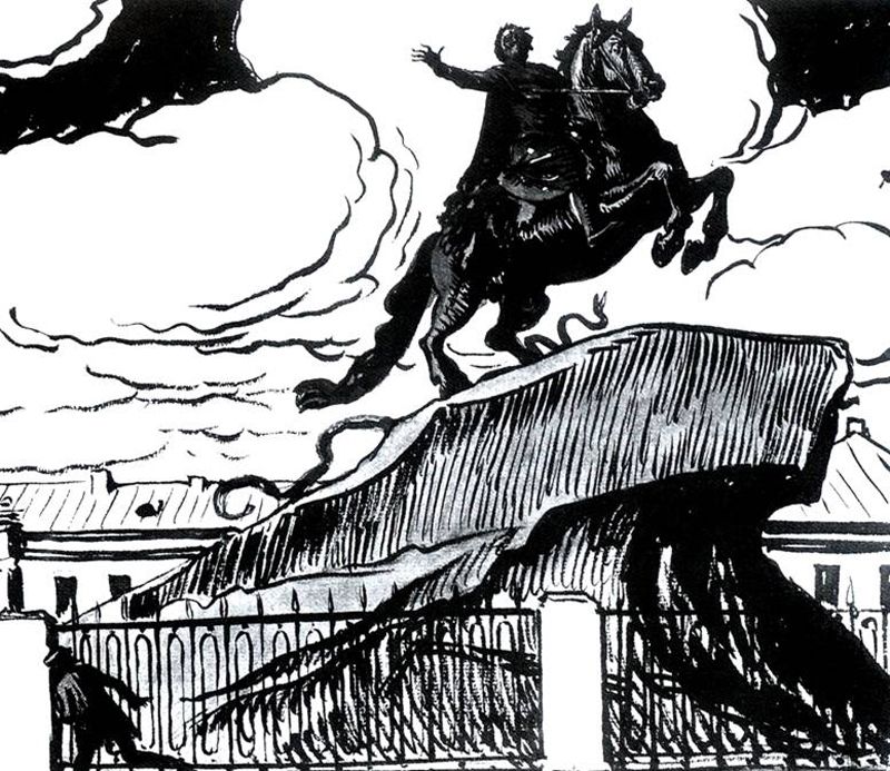 Aleksandro Benua iliustracija (1923) A. Puškino poemai „Varinis raitelis“ 